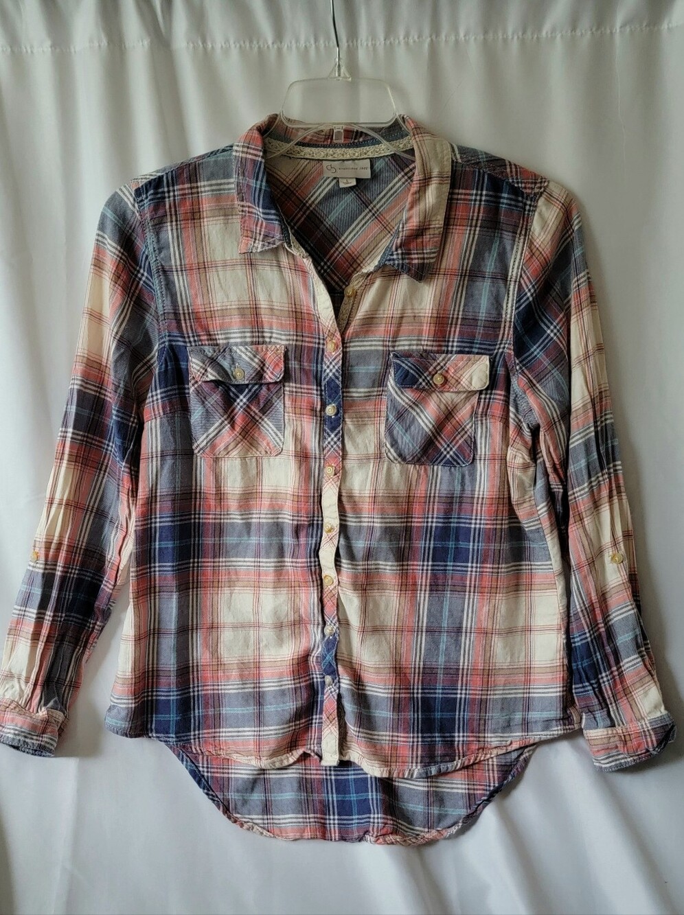 Dress Barn Plaid Button-Up Shirt in Pink and Blue Size Large
